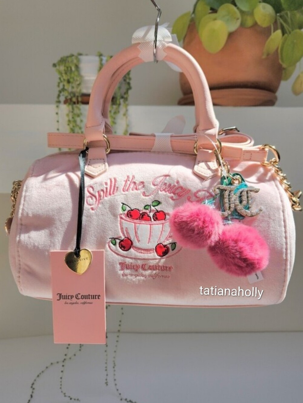 Juicy Couture Sweet Tea Velour Barrel Crossbody bag Blush Pink Clay Satchel